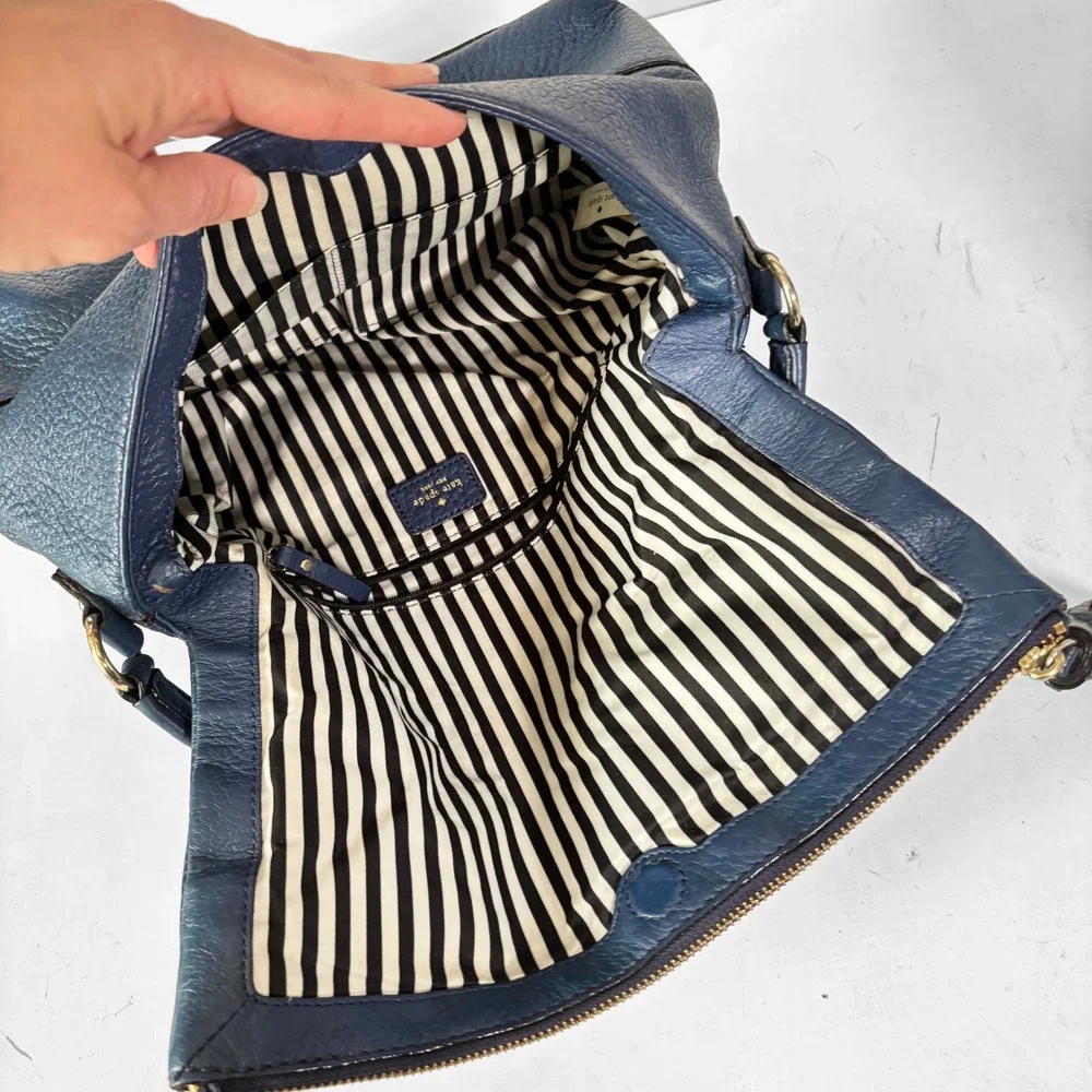 Kate Spade Cobble Hill Little Minka Navy Blue‎ Pebbled Leather Satchel Bag
